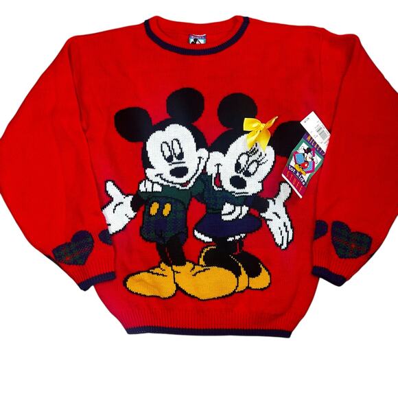 Vintage 90s Mickey and Minnie mouse crewneck preppy knit sweater youth size 16 - Picture 1 of 8